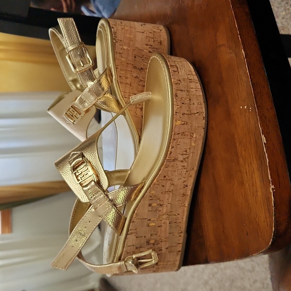 Gold Tommy Hilfiger wedges